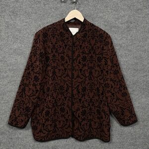 Susan Graver Womens Plus Size 1X Jacket Brown Velvet Burnout Mandarin Collar